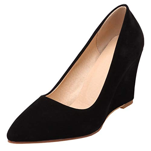Etebella Damen Keilabsatz Pumps High Heels mit Spitze Slip-on Klassische Elegante Büro Arbeitsschuhe (Schwarz,39) von Etebella