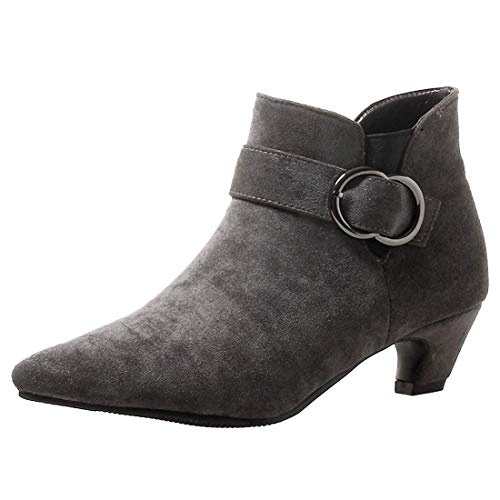 Etebella Damen Kitten Heels Ankle Boots Spitze Stiefeletten mit Blockabsatz und Schnalle Elegante Kleiner Absatz 4cm Schuhe(Grau,38) von Etebella