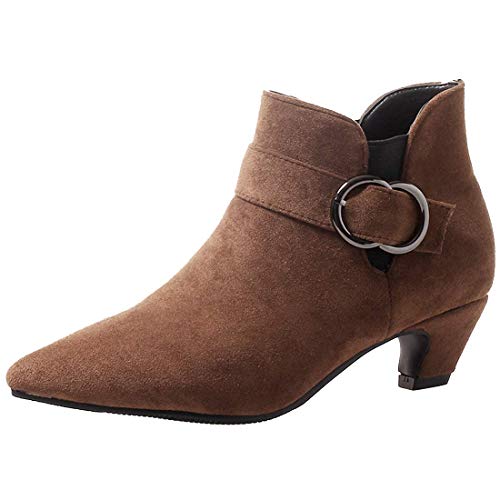 Etebella Damen Kitten Heels Ankle Boots Spitze Stiefeletten mit Blockabsatz und Schnalle Elegante Kleiner Absatz 4cm Schuhe (Braun,39) von Etebella