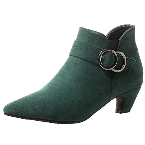 Etebella Damen Kitten Heels Ankle Boots Spitze Stiefeletten mit Blockabsatz und Schnalle Elegante Kleiner Absatz 4cm Schuhe (Grün,36) von Etebella