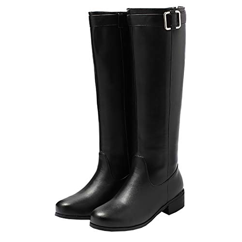 Etebella Damen Kniehohe Stiefel mit Blockabsatz Hinten Reißverschluss Kniehoch Stiefel Moderne Absatz Schnalle Schuhe (Schwarz,39) von Etebella