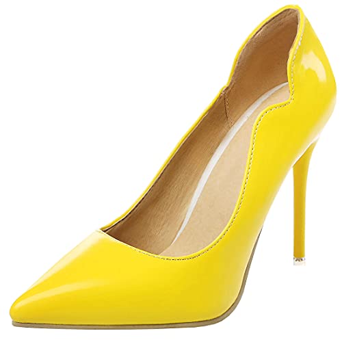 Etebella Damen Lack High Heels Spitze Pumps mit Stiletto 10cm Absatz Klassische Büro Arbeit Schuhe(Gelb,37) von Etebella