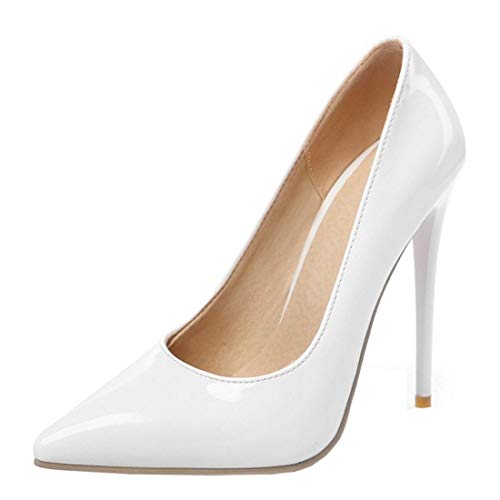 Etebella Damen Lack High Heels Spitze Pumps mit Stiletto 10cm Absatz Klassische Büro Arbeit Schuhe(Weiß,34) von Etebella