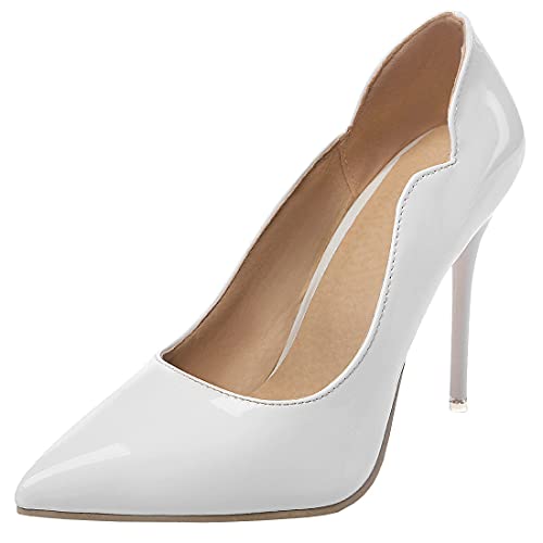 Etebella Damen Lack High Heels Spitze Pumps mit Stiletto 10cm Absatz Klassische Büro Arbeit Schuhe(Weiß,37) von Etebella