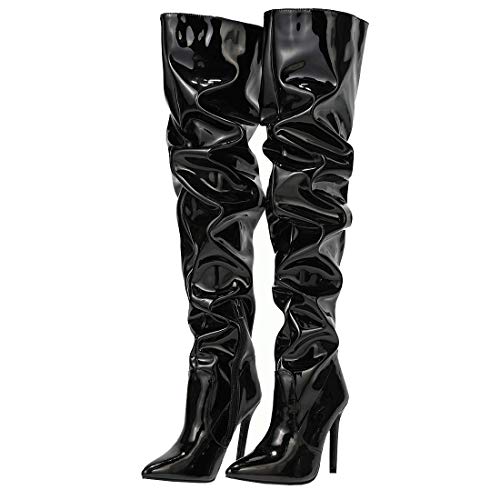 Etebella Damen Lack Overknee Stiefel Sexy Stiletto High Heels Spitze Oberschenkel Stiefel Thigh High Slouch Boots Party Schuhe (Schwarz,42) von Etebella