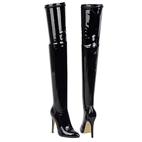 Etebella Damen Lack Overknee Stiefel Stiletto High Heels Spitz Thigh Boots mit Reißverschluss Sexy Party Schuhe(Schwarz,36) von Etebella