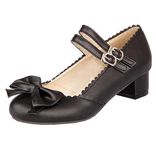 Etebella Damen Mary Jane Halbschuhe Blockabsatz Riemchen Pumps Rockabilly Schleife Schuhe (Schwarz,40) von Etebella