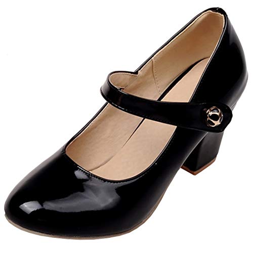 Etebella Damen Mary Jane High Heels Pumps mit Blockabsatz und Klettverschluss Rockabilly Lack Schuhe (Schwarz,35) von Etebella