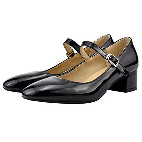 Etebella Damen Mary Jane Lack Pumps mit Blockabsatz und Riemchen 4cm Absatz Komfortschuhe (Schwarz,40) von Etebella