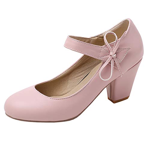 Etebella Damen Mary Jane Pumps High Heles Blockabsatz mit Klettverschluss und Schleife Rockabilly Schuhe (Rosa,40) von Etebella