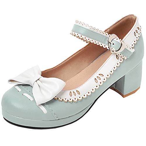 Etebella Damen Mary Jane Rockabilly Riemchen Pumps mit Blockabsatz und Plateau Schuhe (Blau,40) von Etebella