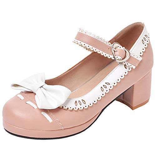 Etebella Damen Mary Jane Rockabilly Riemchen Pumps mit Blockabsatz und Plateau Schuhe (Rosa,39) von Etebella