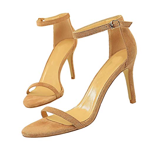 Etebella Damen Pfennigabsatz Sandaletten High Heels Riemchen Sandalen Hochhackige Stiletto Abend Schuhe (Nubuk nackt,35) von Etebella