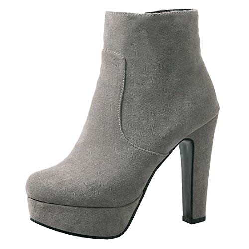Etebella Damen Plateau Ankle Boots Blockabsatz High Heels Stiefeletten mit Reißverschluss Elegante 12cm Absatz Schuhe (Grau,40) von Etebella