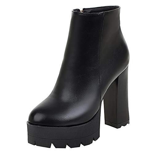 Etebella Damen Plateau Ankle Boots Blockabsatz High Heels Stiefeletten mit Reißverschluss Moderne Gothic Boots Schuhe (Schwarz,34) von Etebella