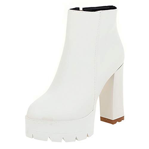 Etebella Damen Plateau Ankle Boots Blockabsatz High Heels Stiefeletten mit Reißverschluss Moderne Gothic Boots Schuhe (Weiß,39) von Etebella