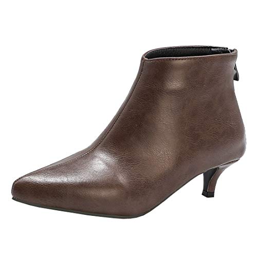 Etebella Damen Pointed Toe Stiefeletten Kitten Heel Ankle Boots mit Hinten Reißverschluss Winter Warm Schuhe (Braun,37) von Etebella