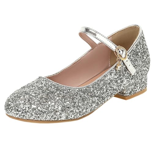 Etebella Damen Pumps Flach mit Riemchen Mary Jane Festliche Glitzer Schuhe (Silber,41) von Etebella