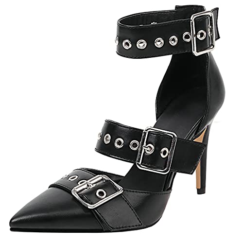 Etebella Damen Punk High Heels Pumps mit Schnalle und Stiletto Spitze Riemchen Sandalen Sexy Schuhe (Schwarz,36) von Etebella