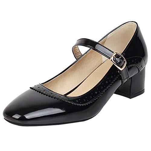 Etebella Damen Riemchen Pumps mit Blockabsatz 4cm Absatz Mary Jane Lack Halbschuhe Vintage Schuhe(Schwarz,34) von Etebella