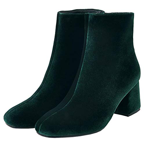 Etebella Damen Samt Stiefeletten High Heels Ankle Boots Blockabsatz Square Toe Boots Winter Elegante Schuhe(Grün,40) von Etebella
