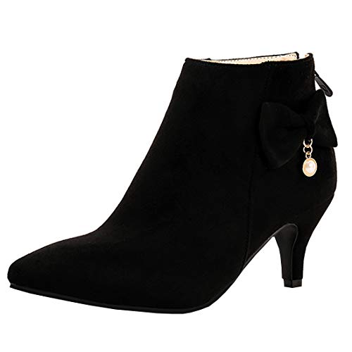 Etebella Damen Spitze Stiefeletten Kitten High Heels Ankle Boots mit Schleife und Hinten Reißverschluss Süße Winterschuhe (Schwarz,42) von Etebella
