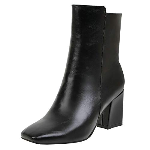 Etebella Damen Square Toe Boots High Heels Stiefeletten Blockabsatz Ankle Boots mit Reißverschluss Mode Schuhe (Schwarz,34) von Etebella