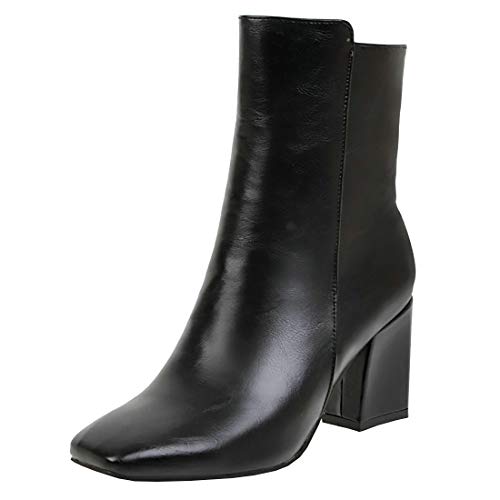 Etebella Damen Square Toe Boots High Heels Stiefeletten Blockabsatz Ankle Boots mit Reißverschluss Mode Schuhe (Schwarz,40) von Etebella