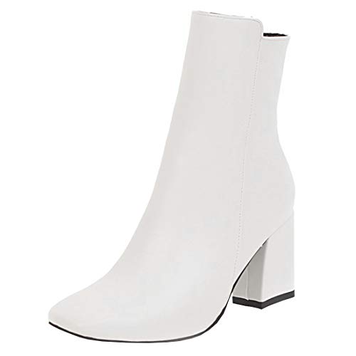 Etebella Damen Square Toe Boots High Heels Stiefeletten Blockabsatz Ankle Boots mit Reißverschluss Mode Schuhe (Weiß,40) von Etebella
