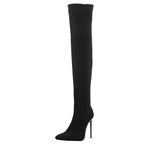 Etebella Damen Stretch Overknee Stiefel Stiletto High Heels Spitz Thigh Boots Elegante Zipper Schuhe (Schwarz 2,37) von Etebella