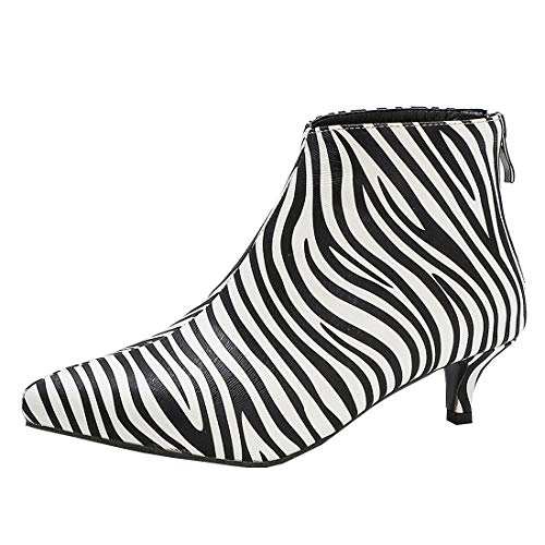 Etebella Damen Zebra Stiefeletten Kitten Heel Ankle Boots mit Hinten Reißverschluss Moderne Pointed Toe Schuhe(Zebra,41) von Etebella