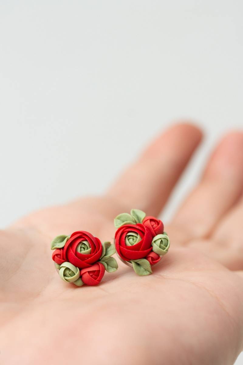 Handgemachte Blumen Bouquet Ohrringe - Rot Grün Handgemachte Blumen Bouquet Ohrringe - Rot Grün von EtenIren