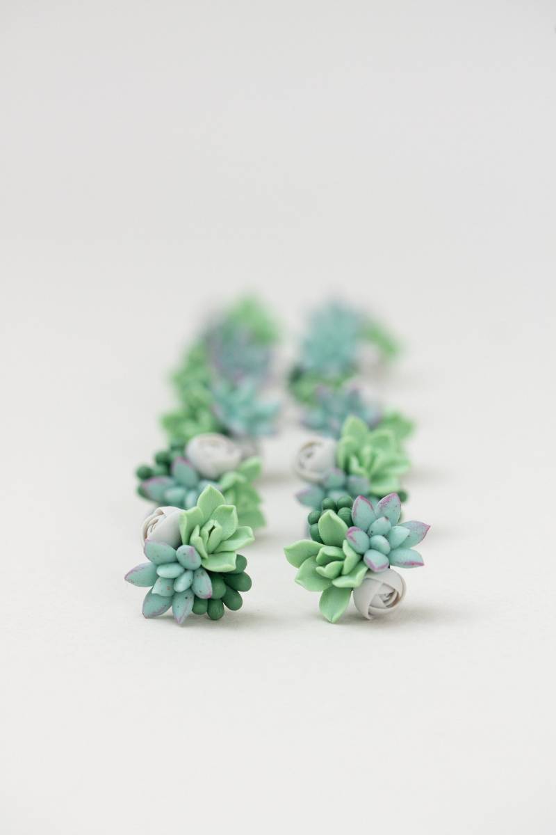 Handgemachte Sukkulenten Und Blumenstrauß Ohrringe - Blau Grün von EtenIren