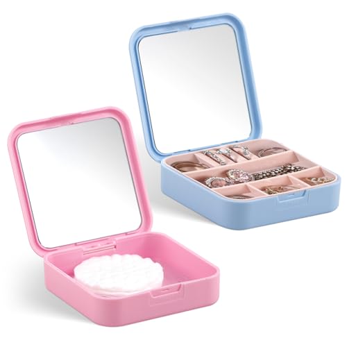 Etenpo Quadratischer Wattepadhalter aus Kunststoff mit Spiegel, 2 Stück, Kosmetik-Wattepad-Halter, 2 Farben, tragbar, für Reisen und versiegelt, geeignet für Make-up-Entferner, Wattebällchen, Perlen, von Etenpo