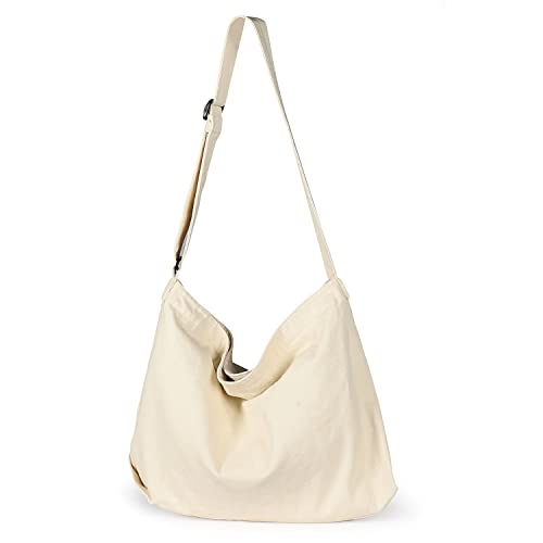 Canvas Umhängetasche Damen, Etercycle Canvas Crossbody Bag Herren Groß Schultertasche mit Verstellbarem Riemen, Studententasche Messenger Bag Kuriertasche Hobo Casual Tasche (Beige) von Etercycle