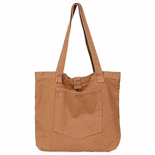 Etercycle Canvas Tasche Damen Schultertasche Canvas Umhängetasche Tote Henkeltasche Groß Kapazität Handtasche für Arbeit Schule Shopper Lässige Täglich - Braun von Etercycle