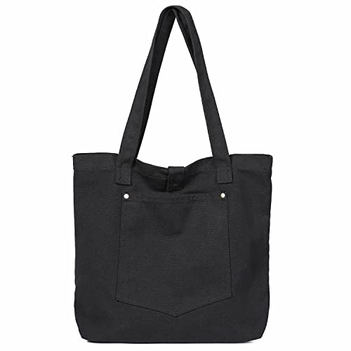 Etercycle Canvas Tasche Damen Schultertasche Canvas Umhängetasche Tote Henkeltasche Groß Kapazität Handtasche für Arbeit Schule Shopper Lässige Täglich - Schwarz von Etercycle