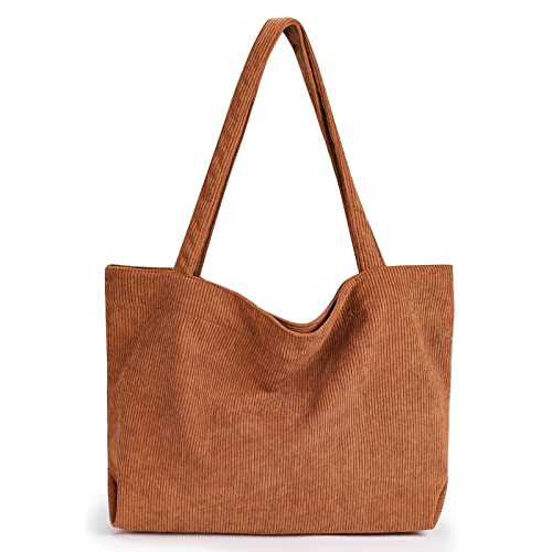 Etercycle Cord Tote Bag für Frauen Umhängetasche Retro Handtasche Große Kapazität Casual Einkaufstasche, braun, L, Lässig und vielseitig von Etercycle