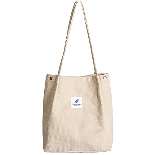 Etercycle Cord Umhängetasche Damen, Schultertasche Groß Cord Tasche Lässige Tote Handtasche Fashion Stofftasche für Alltag, Büro, Schulausflug und Einkauf - Beige von Etercycle