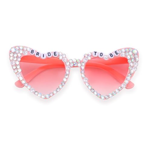 Etercycle Herz Sonnenbrille, Bride To Be Brille, Mode Hochzeitsdeko Herzbrille JGA Deko für Braut Junggesellenabschied Frauen Hochzeit Party (Rosa Diamanten) von Etercycle