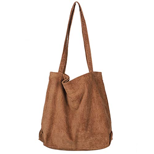 Etercycle Umhängetasche Damen Grosse Kapazität Cord Schultertasche Retro Handtasche für Alltag, Büro, Schulausflug und Einkauf - Braun von Etercycle