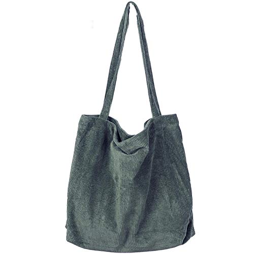 Etercycle Umhängetasche Damen Grosse Kapazität Cord Schultertasche Retro Handtasche für Alltag, Büro, Schulausflug und Einkauf - Dunkelgrün von Etercycle