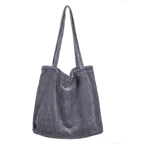 Etercycle Umhängetasche Damen Grosse Kapazität Cord Schultertasche Retro Handtasche für Alltag, Büro, Schulausflug und Einkauf - Grau von Etercycle