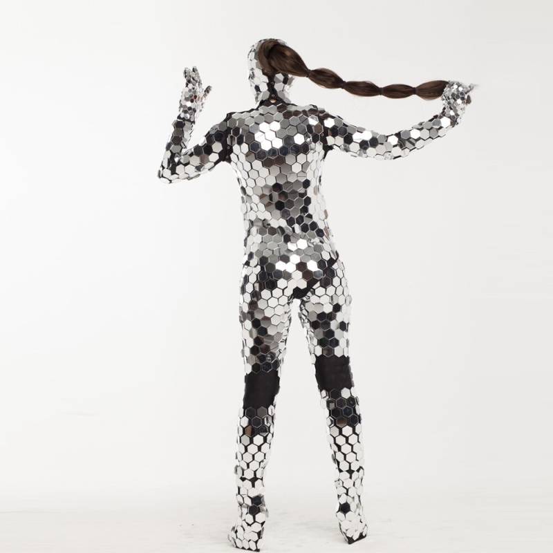 "Silber Spiegel Acrobat Weihnachtskostüm Disco Ball "Hexagons" Muster/Silberner Spiegelanhänger By Etereshop _M01." von EtereShop