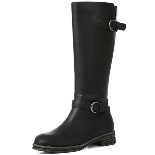 Eteridrey Kniehohe Stiefel, niedriger Absatz, Kunstlederstiefel für Damen, runde Zehenpartie, seitlicher Reißverschluss, elastische Herbststiefel, lange Stiefel, bequem, Walking, Büroschuhe, 1schwarz Eteridrey Kniehohe Stiefel, niedriger Absatz, Kunstlederstiefel für Damen, runde Zehenpartie, seitlicher Reißverschluss, elastische Herbststiefel, lange Stiefel, bequem, Walking, Büroschuhe, 1schwarz von Eteridrey