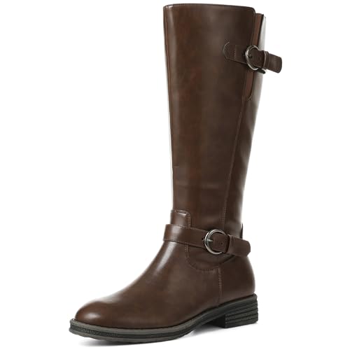 Eteridrey Kniehohe Stiefel, niedriger Absatz, Kunstlederstiefel für Damen, runde Zehenpartie, seitlicher Reißverschluss, elastische Herbststiefel, lange Stiefel, bequem, Walking, Büroschuhe, 1braun Eteridrey Kniehohe Stiefel, niedriger Absatz, Kunstlederstiefel für Damen, runde Zehenpartie, seitlicher Reißverschluss, elastische Herbststiefel, lange Stiefel, bequem, Walking, Büroschuhe, 1braun von Eteridrey