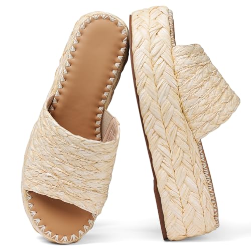 Plateau-Sandalen mit Keilabsatz für Damen, Sommer, Strand, Urlaub, niedliche Sandalen, bequeme Raffia-Schlappen, 1natural, 39.5 EU Plateau-Sandalen mit Keilabsatz für Damen, Sommer, Strand, Urlaub, niedliche Sandalen, bequeme Raffia-Schlappen, 1natural, 39.5 EU von Eteridrey