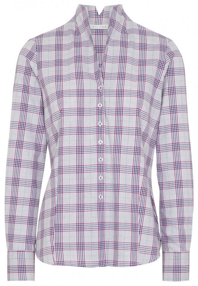 Eterna Klassische Bluse ETERNA MODERN CLASSIC Langarm Flannel Bluse weiß-blau-lila kariert von Eterna