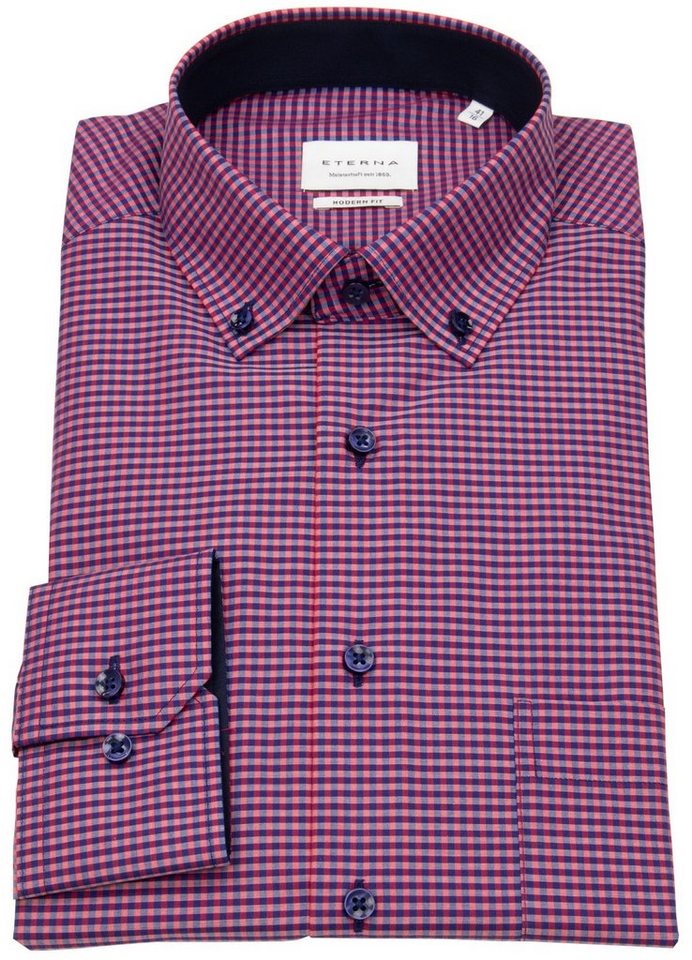 Eterna Karohemd Modern Fit leicht tailliert bügelfrei Button-Down-Kragen von Eterna