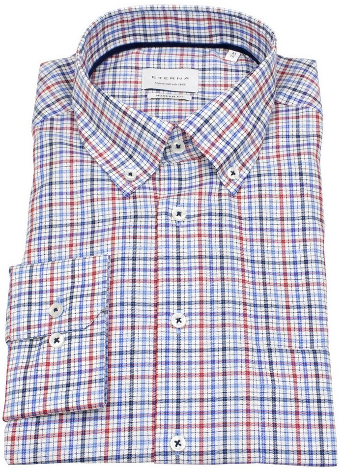 Eterna Karohemd Modern Fit leicht tailliert bügelfrei Button-Down-Kragen von Eterna
